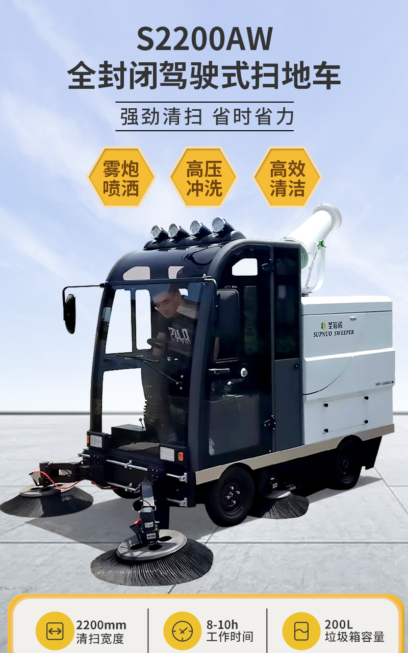 圣倍諾S2200AW全封閉小四輪駕駛式霧炮高壓沖洗電動(dòng)掃地車詳情_(kāi)01